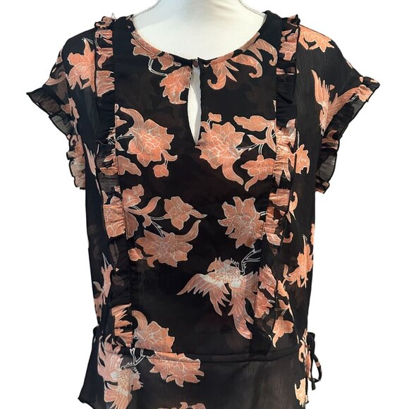 SCOTCH & SODA Black Pink Bird Floral Sheer Top Size XS - Picture 3 of 8